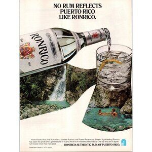 1979 Ron Rico Peurto RIcan Rum Vintage Print Ad Swimming Waterfall Wall Art 70s